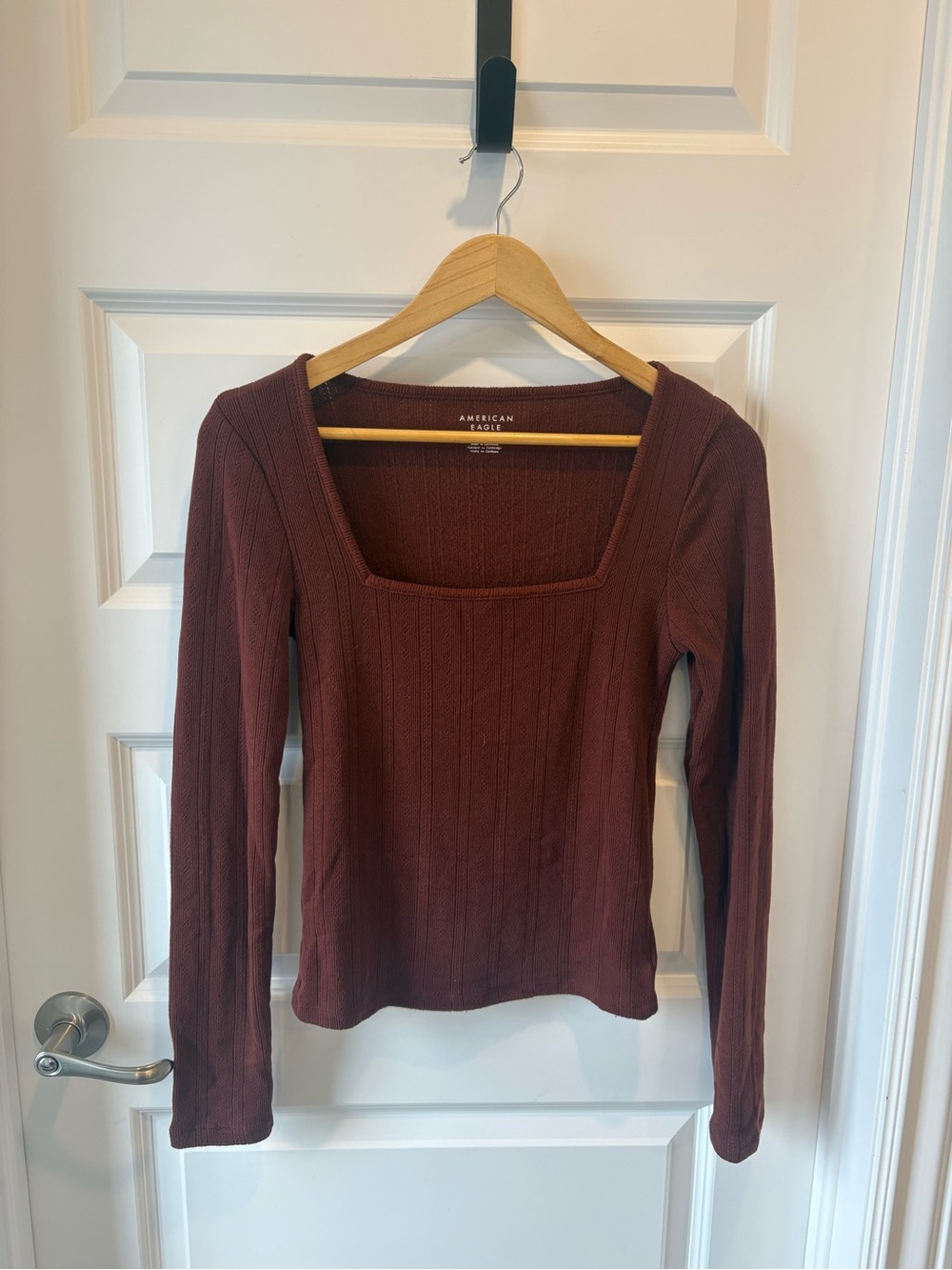 American Eagle Outfitters Long Sleeve Square Neck Top — Maroon